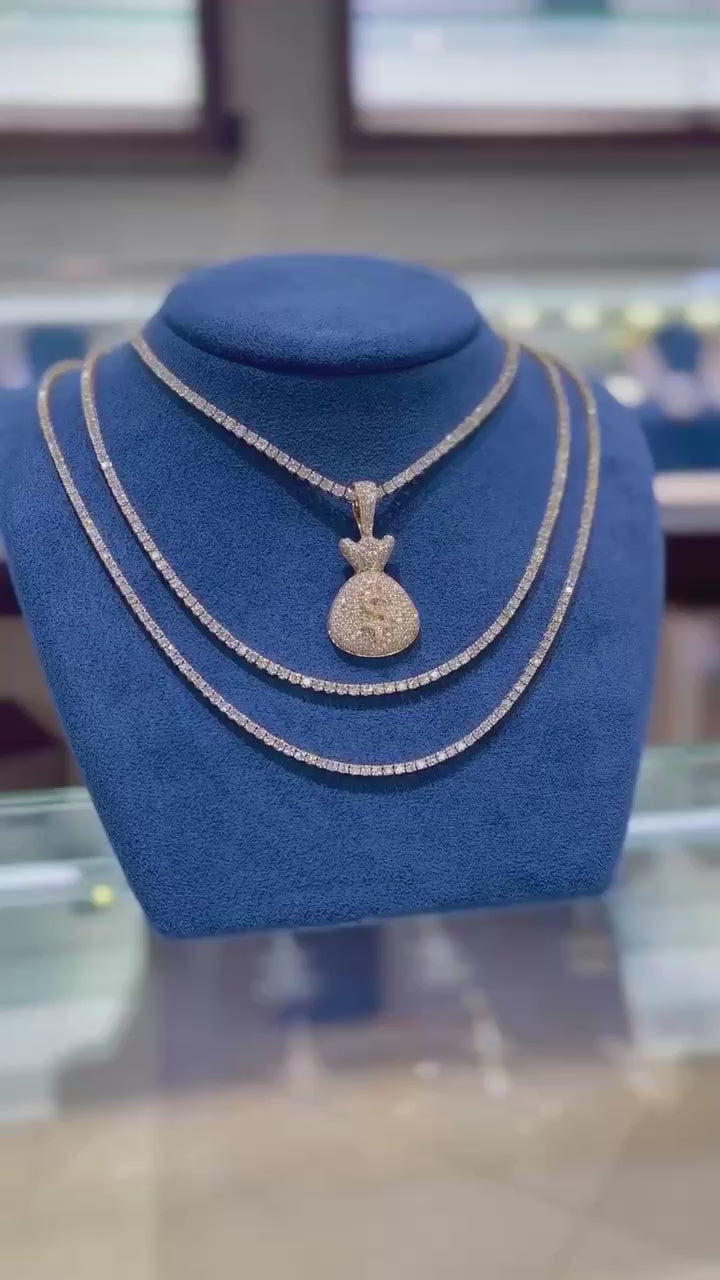 Money Bag Diamond Pendant 14k Solid Gold - 3.33 CTW