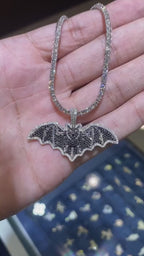 Fruit Bat Black & White Diamond Pendant 14K Solid Gold - 1.75 CTW