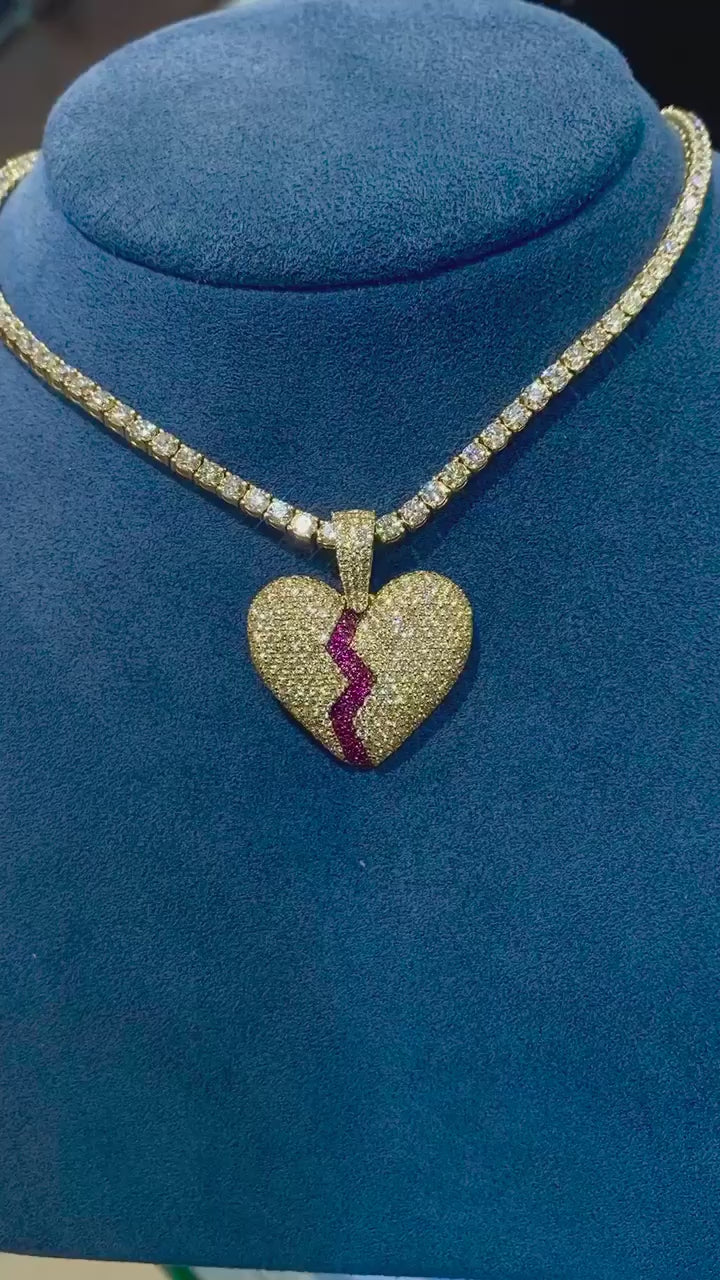 Bubbly Broken Heart Diamond Pendant 10K Solid Gold - 4.00 CTW