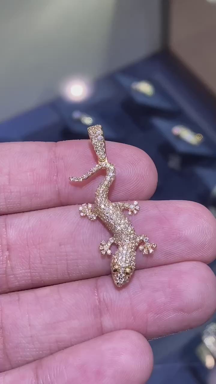 Lizard Diamond Pendant 14k Solid Gold - 1.00 CTW