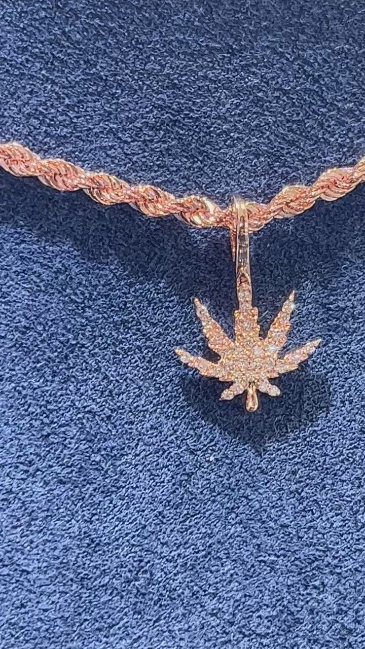 Cannabis Leaf Diamond Pendant 14k Solid Gold - 0.15 CTW