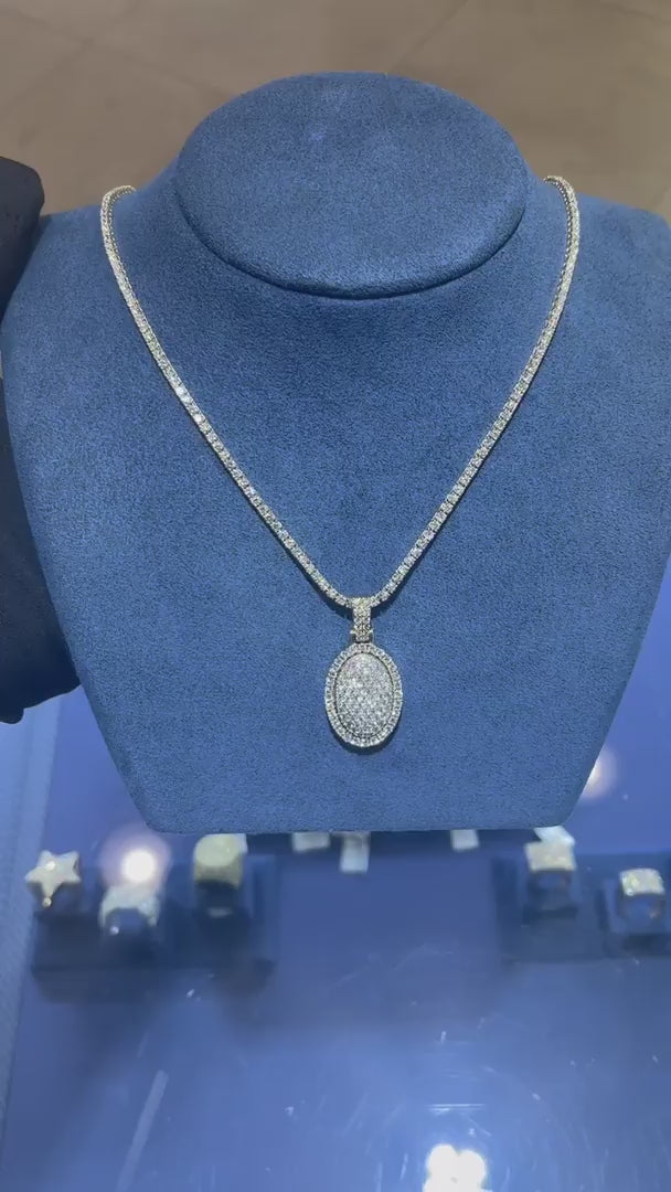 Oval Pillow Double Layer Diamond Pendant 14k Solid Gold - 2.60 CTW