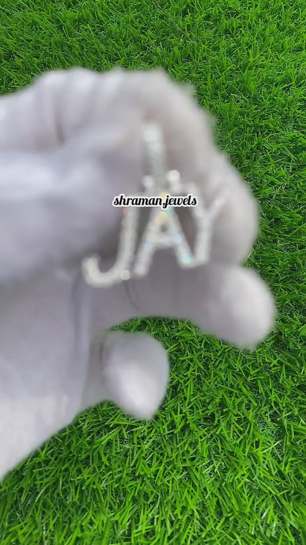 Custom Name Diamond Pendant 10K Solid White Gold - 0.87 CTW