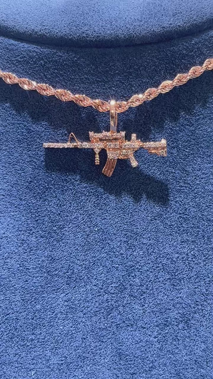 M16 Gun VVS 10K Solid Gold Pendant