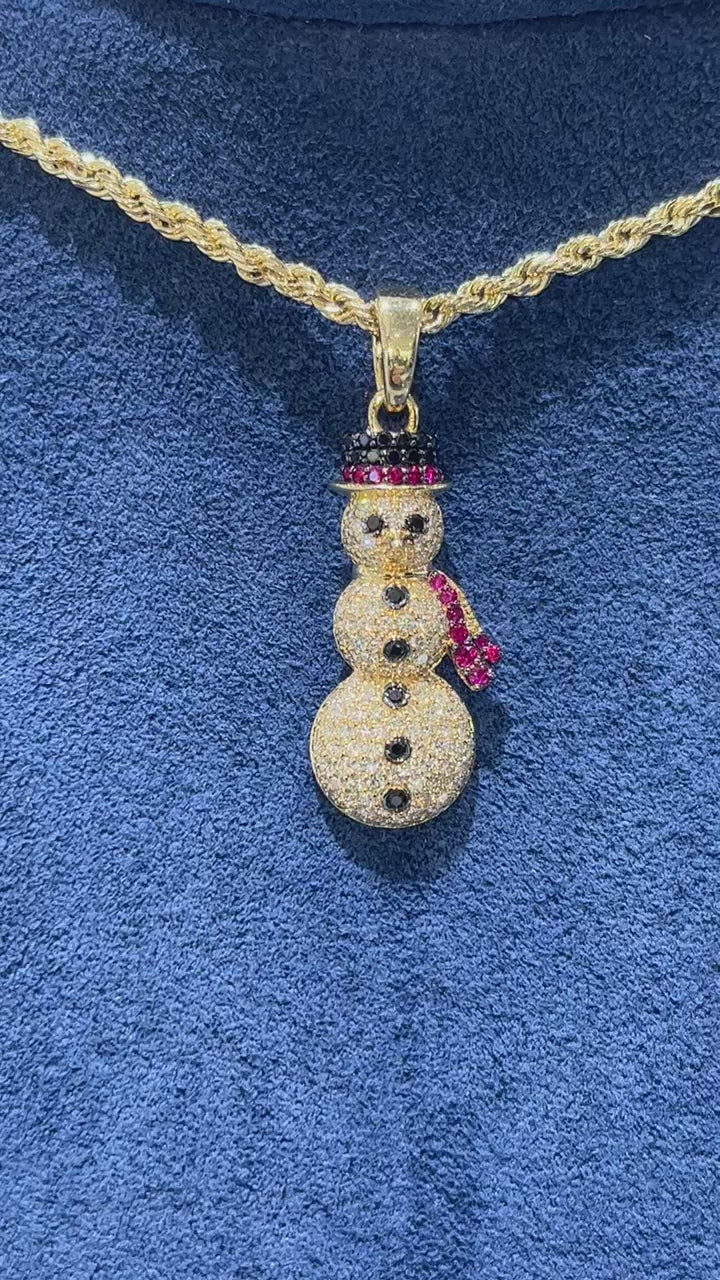 Snowman Diamond Pendant 10K Solid Gold - 2.00 CTW