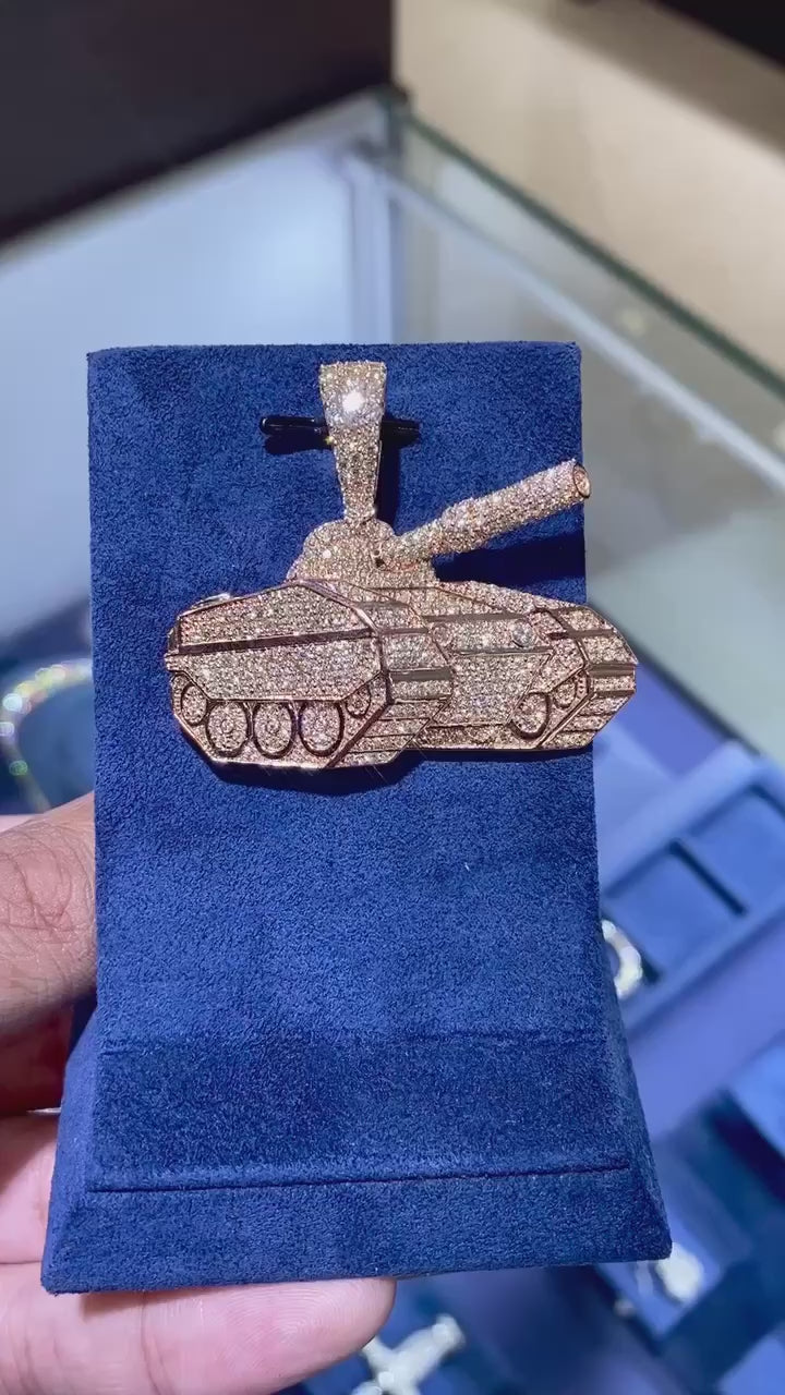 Armored Combat Tank Diamond Pendant 14K Solid Gold - 4.50 CTW