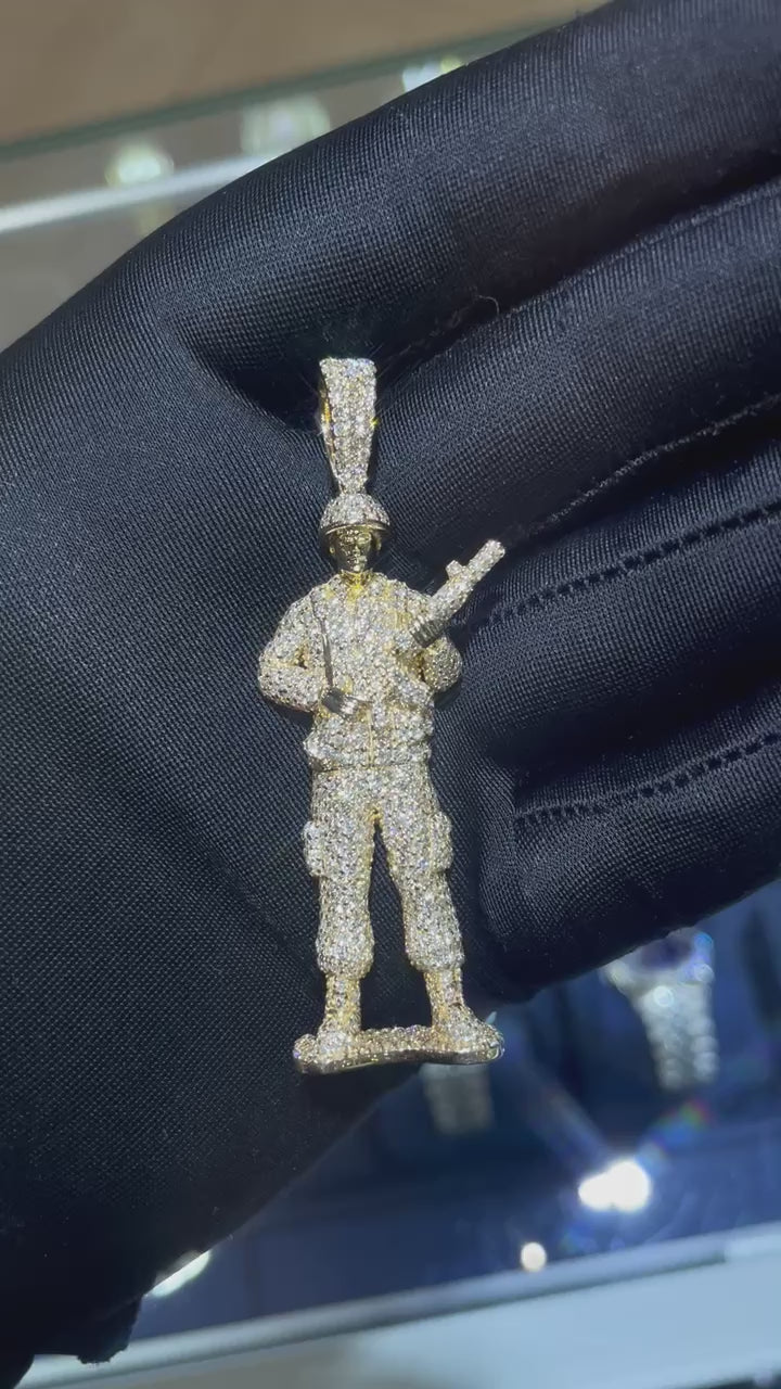 Soldier Diamond Pendant 14K Solid Gold - 7.00 CTW