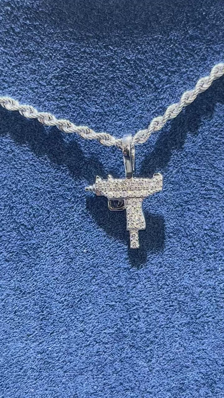 Uzi Diamond Pendant 14k Solid Gold - 0.30 CTW