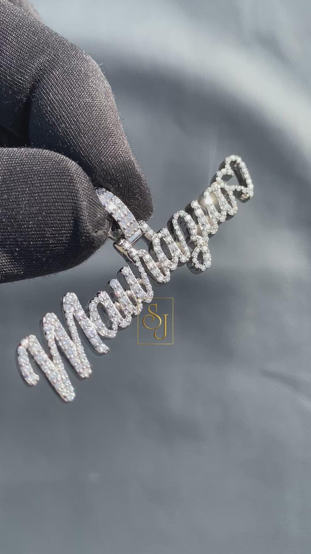 Custom "MAURAZIA" Name VVS Charm Icy Hip Hop Moissanite Diamond Cursive Personalized Name Necklace Gift for Her, Crystal Customized pendant for Anniversary Gift