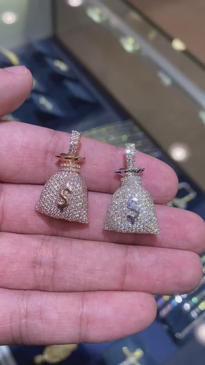 Money Bag Diamond Pendant 14k Solid Gold - 1.50 CTW
