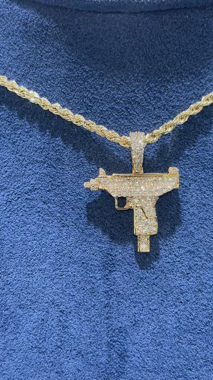 Uzi gun Diamond Pendant 14K Solid Gold - 0.55 CTW
