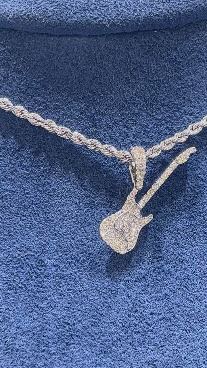 Electric Guitar Diamond Pendant 14K Solid Gold - 0.33 CTW