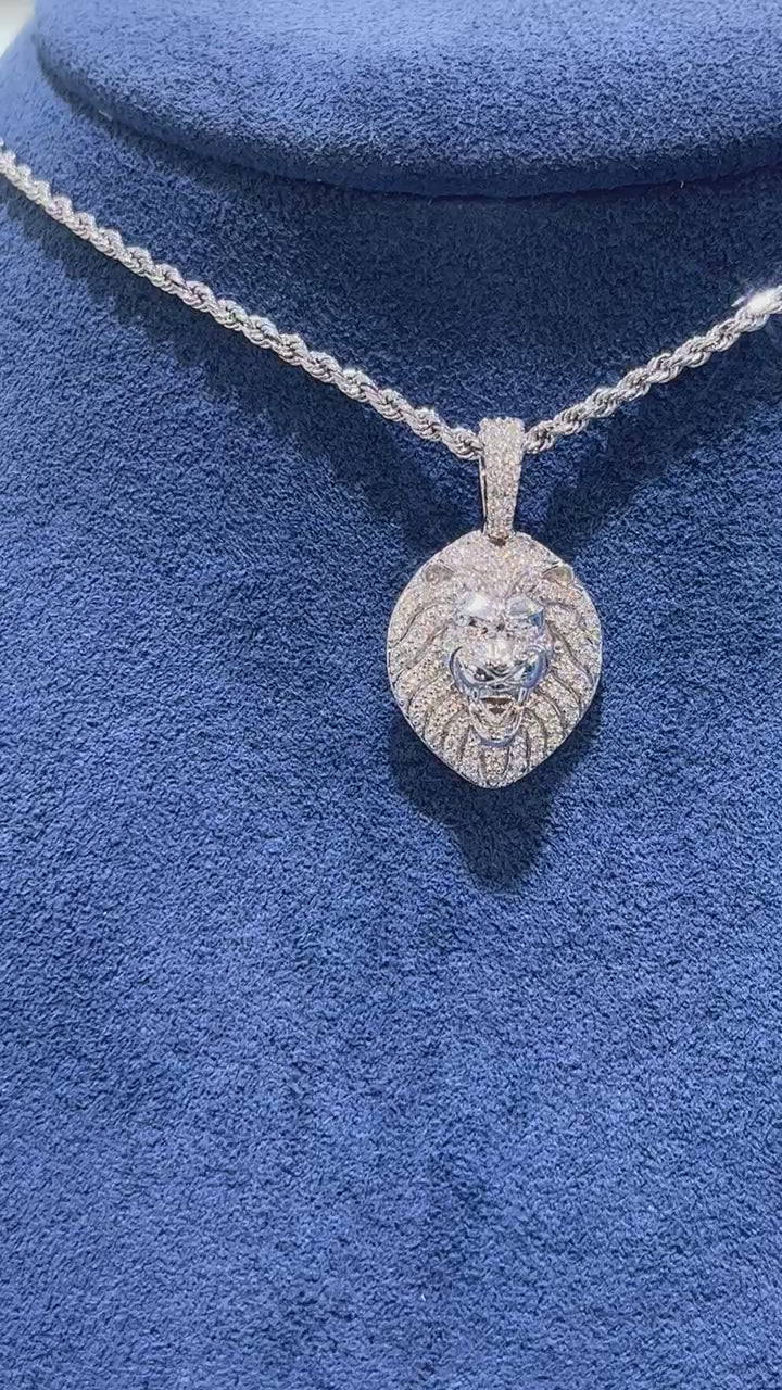 Lion Head Diamond Pendant 14K Solid Gold - 0.50 CTW