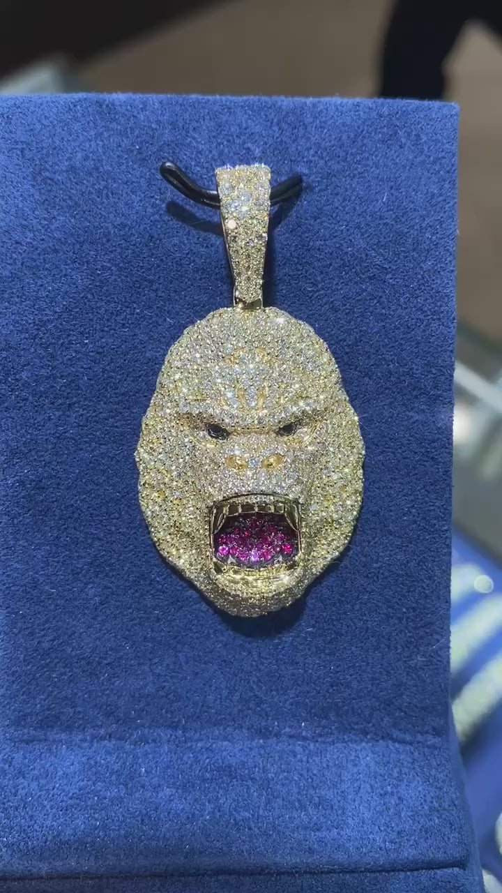 Large Gorilla Head 925 Silver Pendant