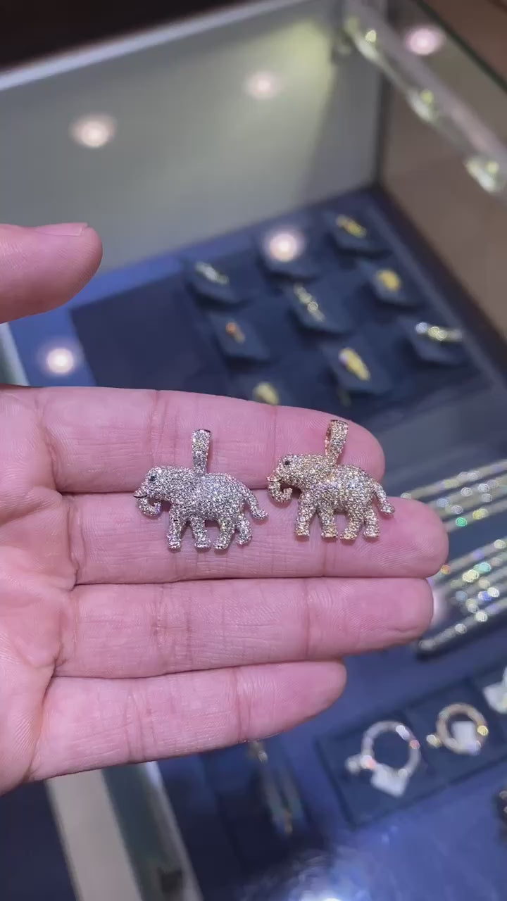 Elephant Walking Diamond Pendant 14K Solid Gold - 1.50 CTW