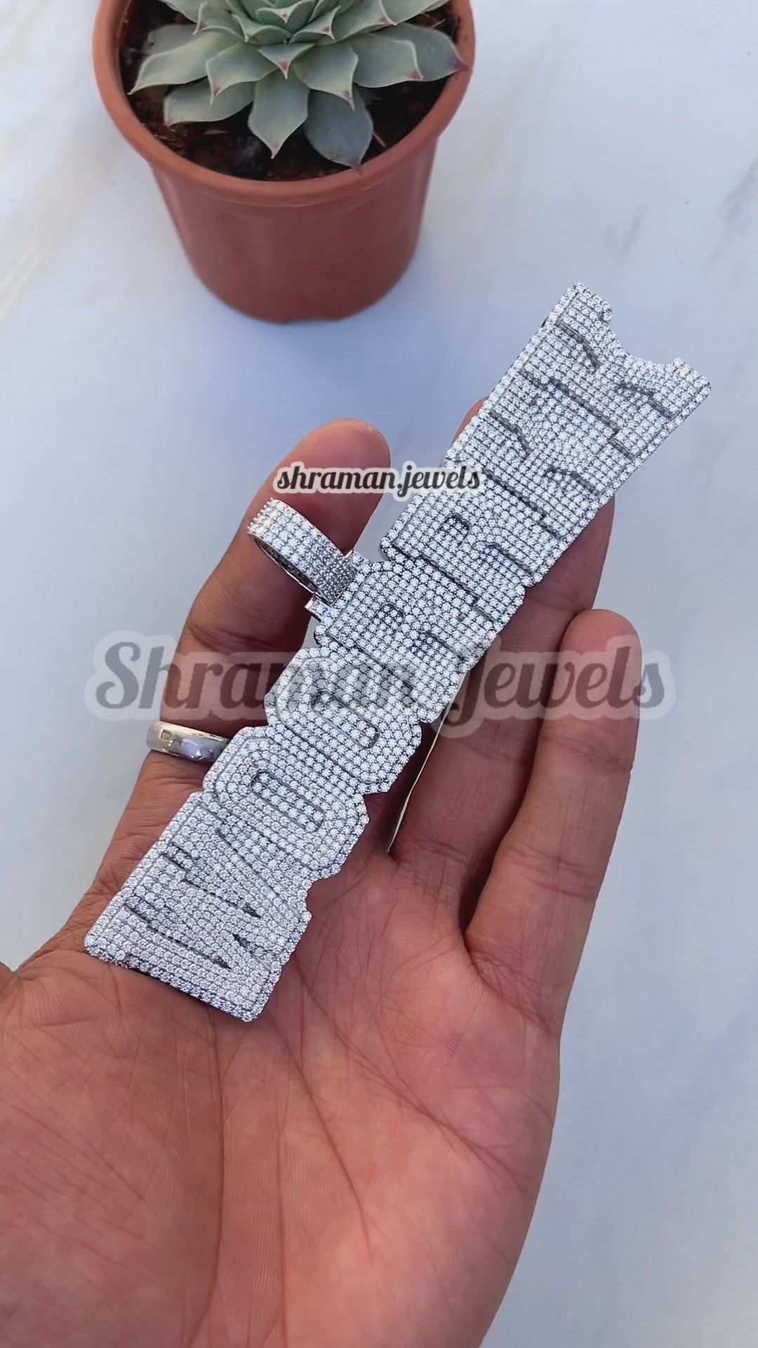 Men's Custom Letter "WORK" Icy Large Pendant