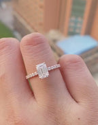 2.41 CT Emerald Cut Moissanite Petal Prong Pave Set 14K White Gold Engagement Ring