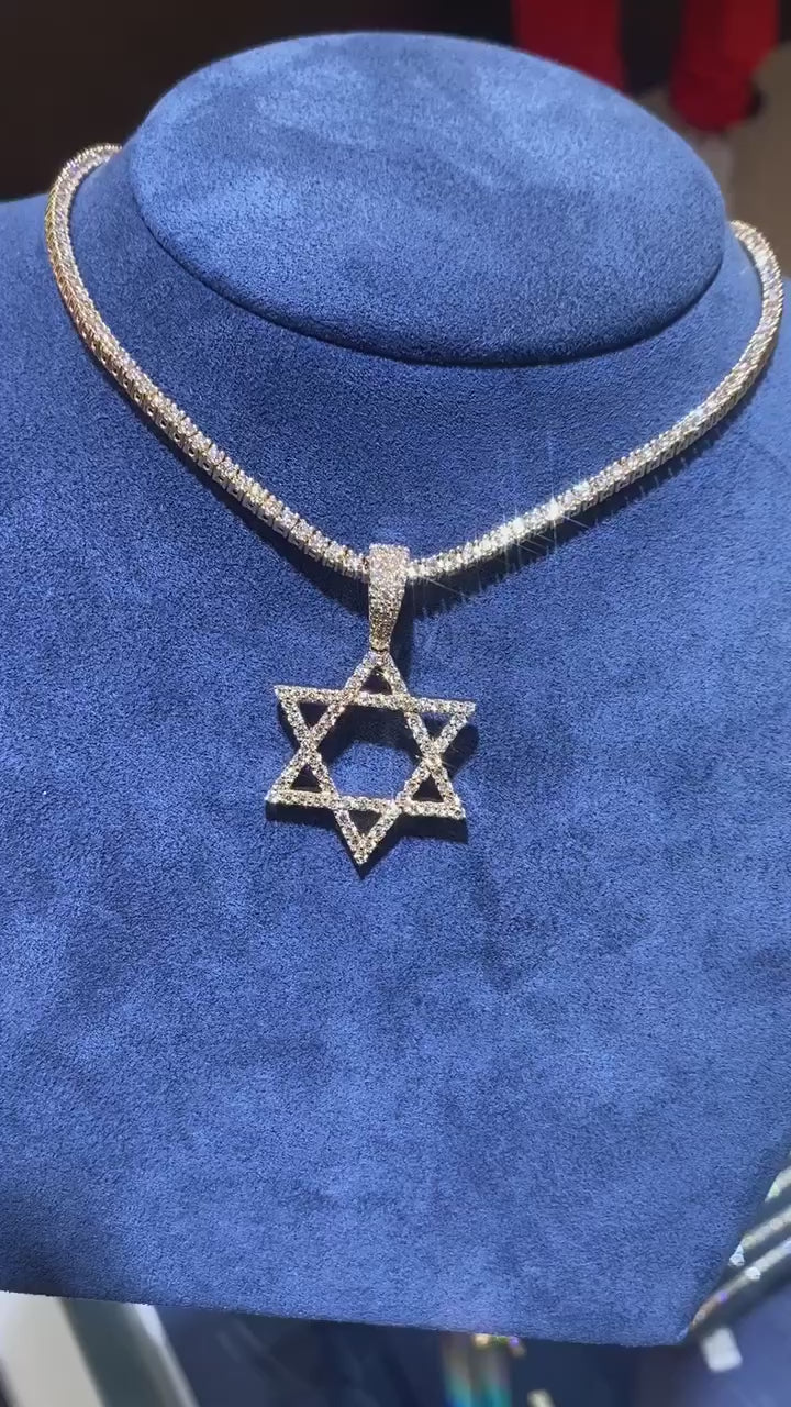 Star Of David Diamond Pendant 14k Solid Gold - 1.9 CTW