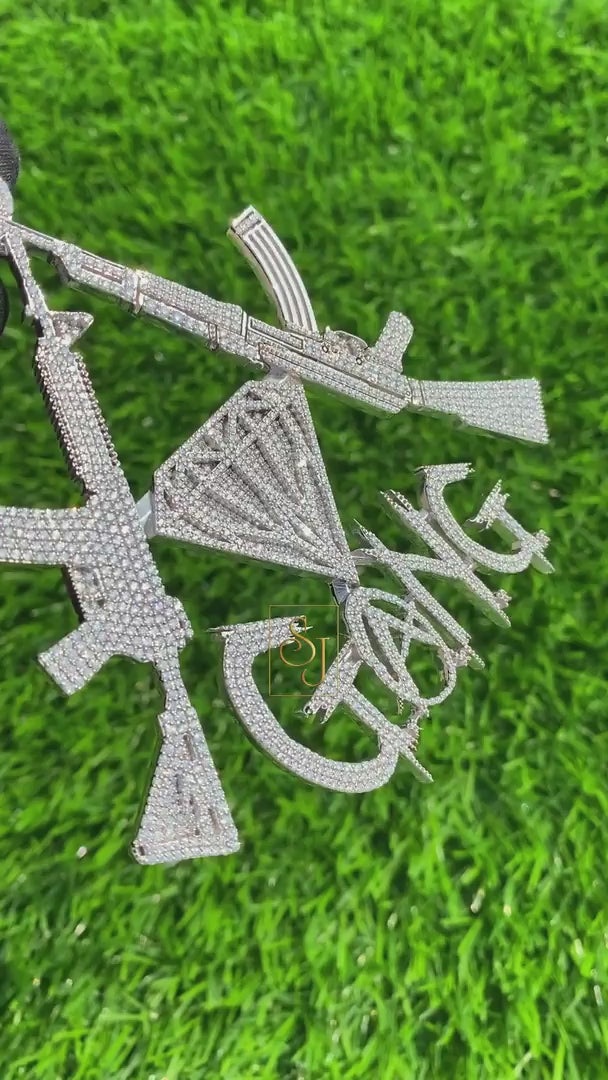 Custom Hip Hop Gang Mafia Gun Name VVS Diamond Pendant - 11.06 CTW