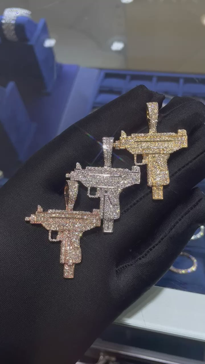 Uzi gun Diamond Pendant 10k Solid Gold - 2.25 CTW