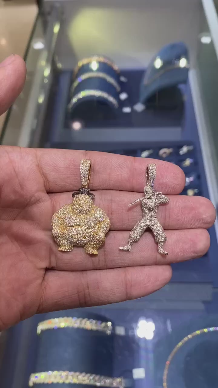 Sumo Wrestler Diamond Pendant 14k Solid Gold - 3.75 CTW