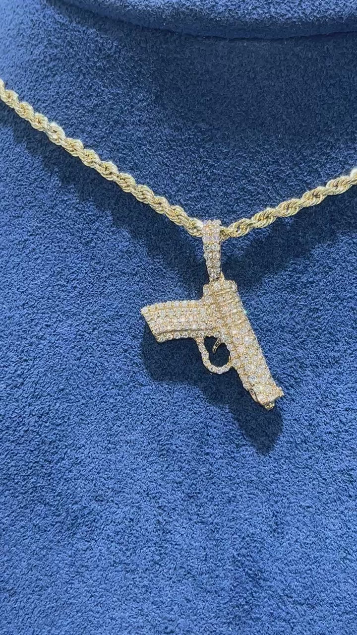 Handgun Diamond Pendant 14K Solid Gold - 0.55 CTW