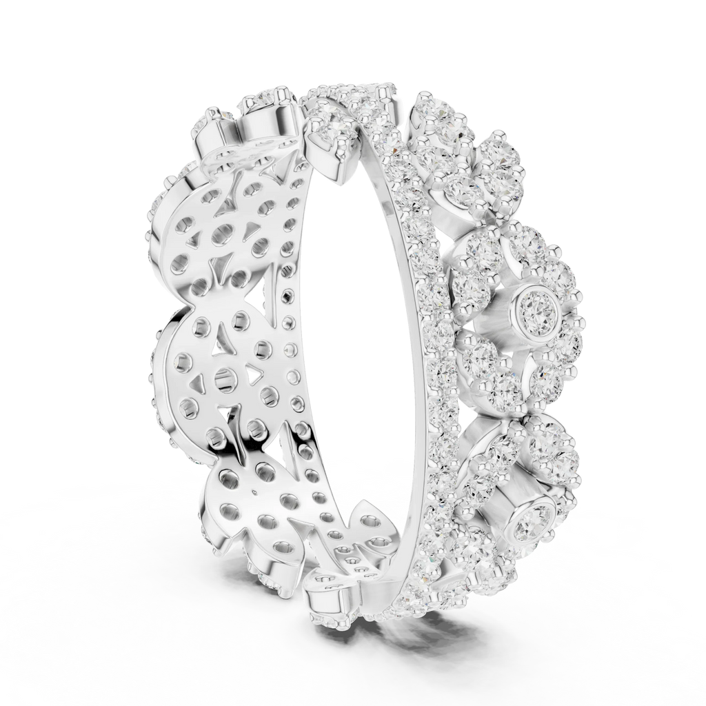 1.22 CTW White Gold D Color Moissanite Leaf Vine Eternity Wedding Band