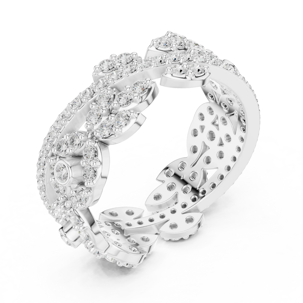 1.22 CTW White Gold D Color Moissanite Leaf Vine Eternity Wedding Band