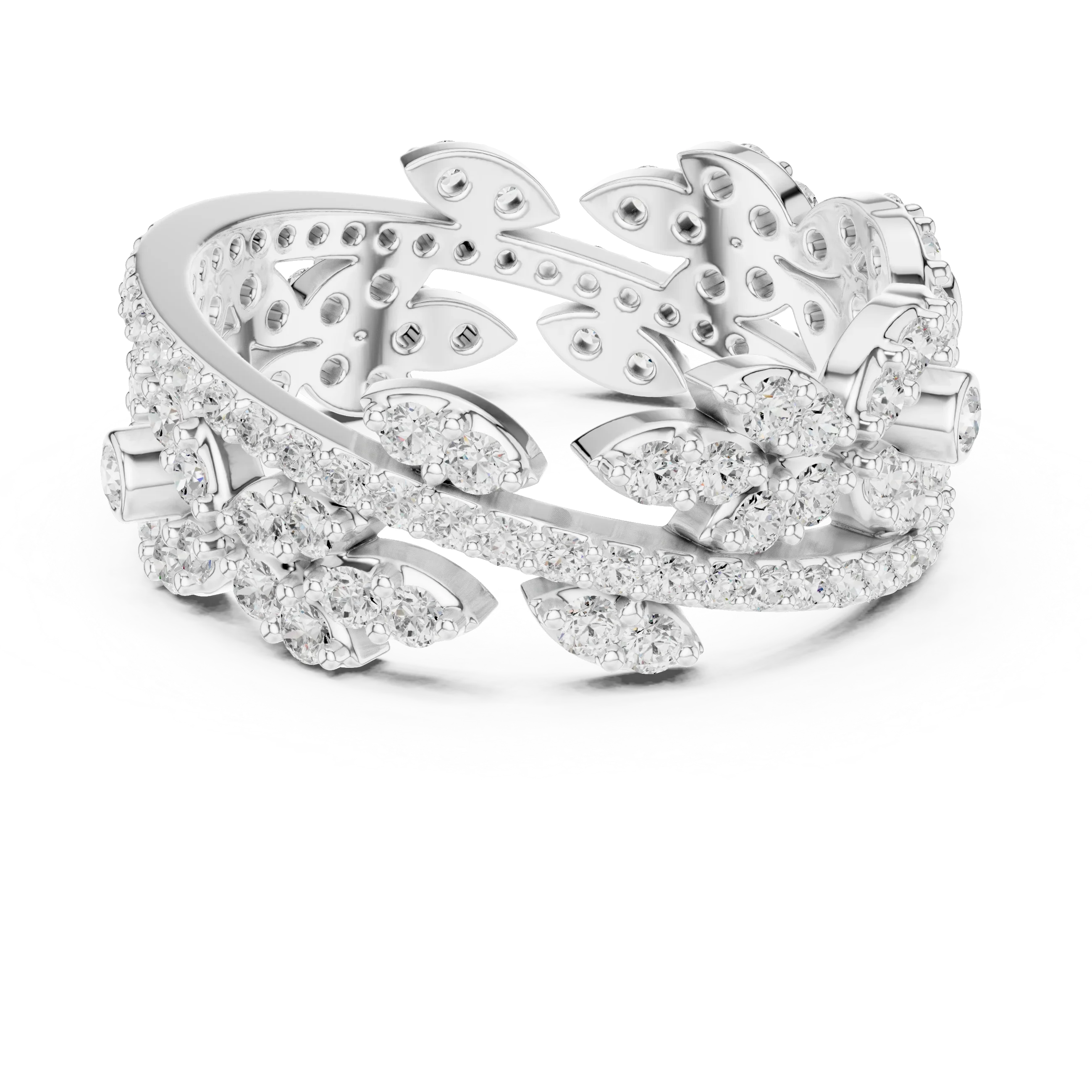 1.22 CTW White Gold D Color Moissanite Leaf Vine Eternity Wedding Band
