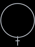 Silver Lab Grown Diamonds - 4 MM Tennis Chain With Cross Pendant.