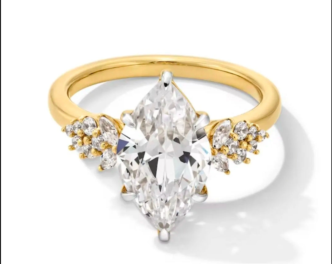 14K Solid Gold With Lab Grown 3 Carat D VVS Marquise Diamond Ring.