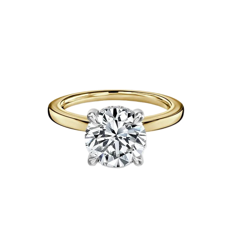 Round Cut Two Tone Hidden Halo Engagement Ring