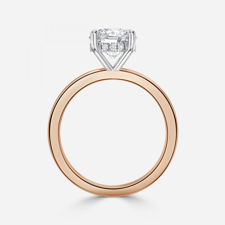 Round Cut Two Tone Hidden Halo Engagement Ring