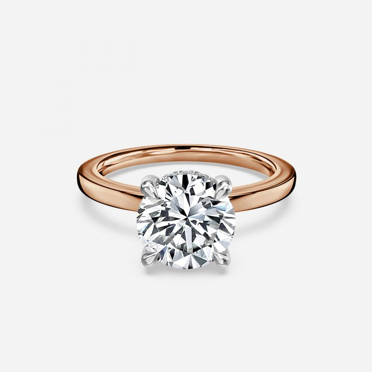 Round Cut Two Tone Hidden Halo Engagement Ring