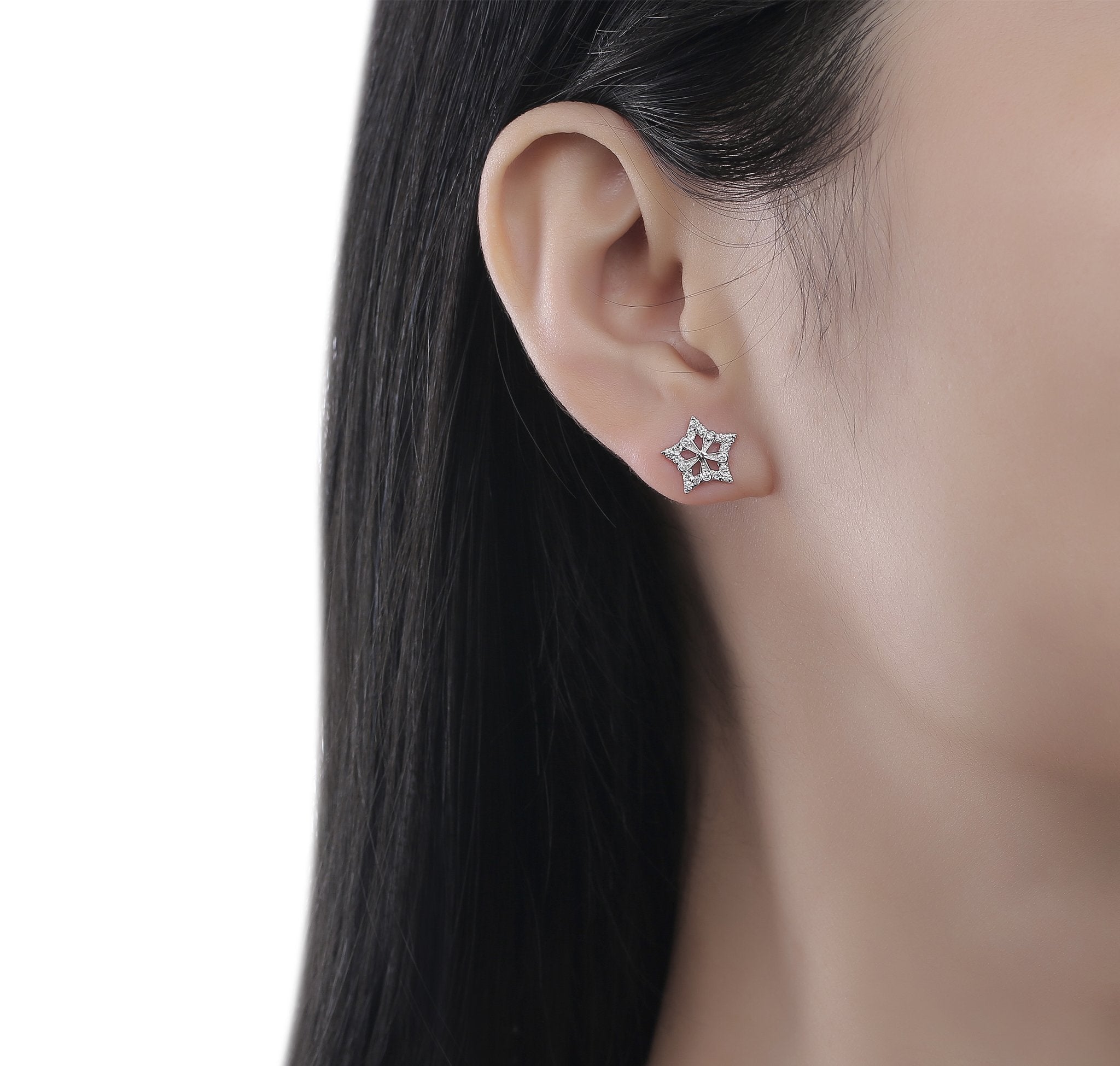 Star Shape Diamond Cluster Earrings