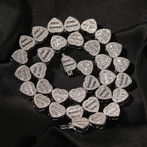 10MM Heart Baguette Diamond Tennis Chain