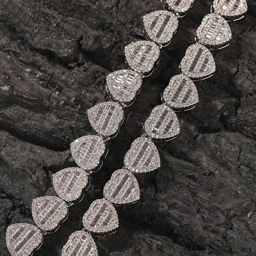10MM Heart Baguette Diamond Tennis Chain