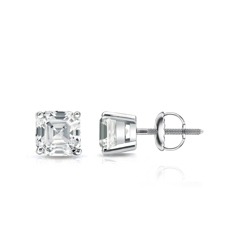 2.00 Tcw IGI Certified Asscher Diamond Stud Earring