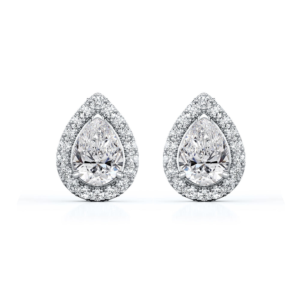 Pear Cut Diamond Halo Stud Earring