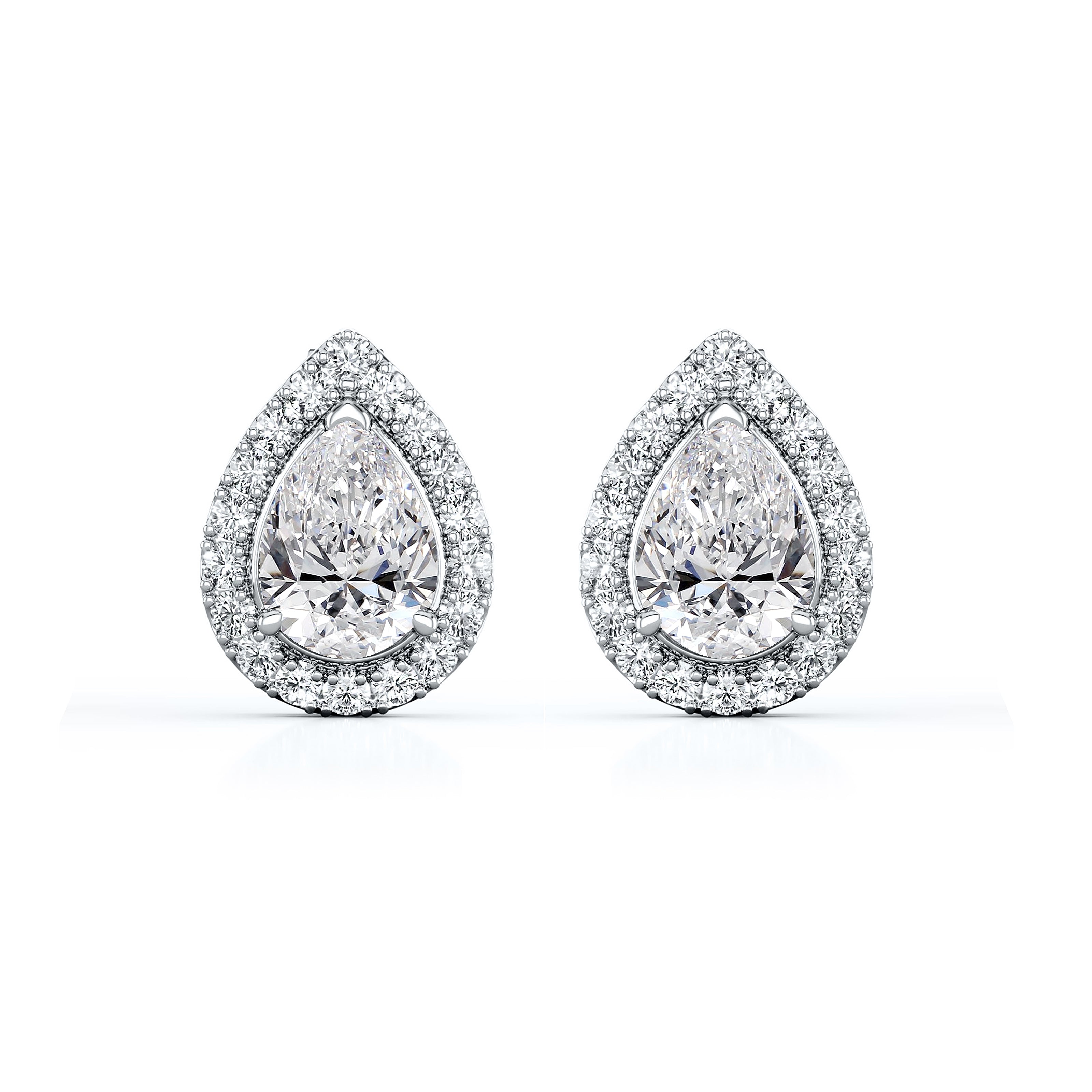 Pear Cut Diamond Halo Stud Earring