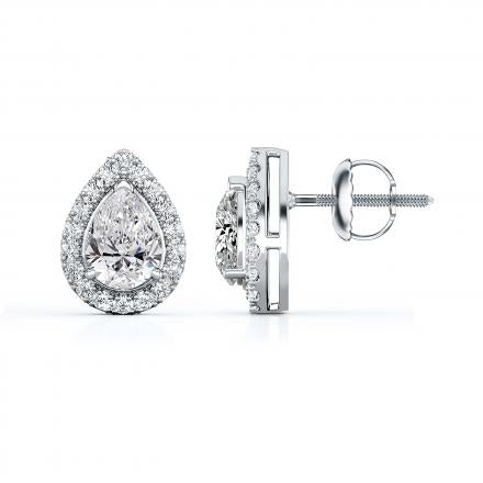Pear Cut Diamond Halo Stud Earring