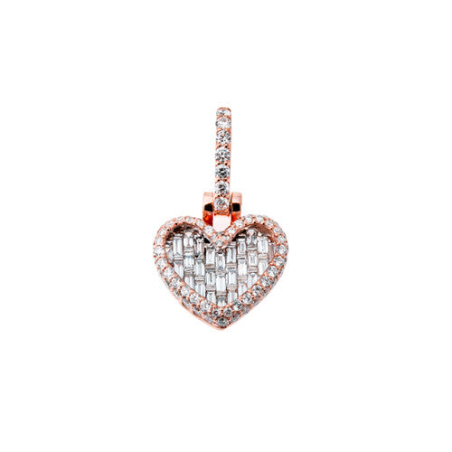 Round & Baguette  Diamond Heart Pendant