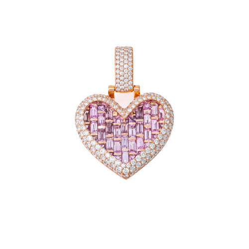 Unique Round & Baguette  Diamond Heart Pendant