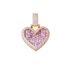 Unique Round & Baguette  Diamond Heart Pendant