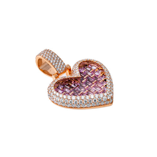 Unique Round & Baguette  Diamond Heart Pendant