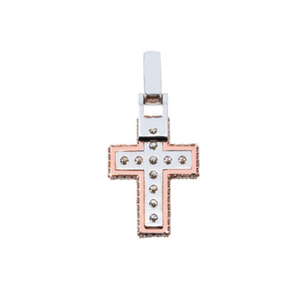 Small Diamond Cross Pendant Necklace Two?Tone Gold - 3.74 CTW