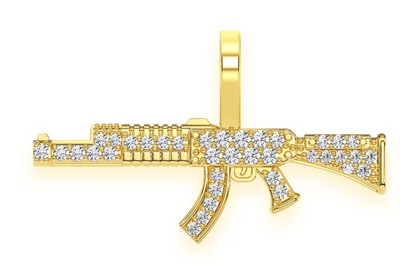 Ak47 Diamond Pendant 14K Solid Gold - 1.02 CTW