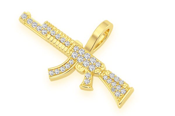 Ak47 Diamond Pendant 14K Solid Gold - 1.02 CTW