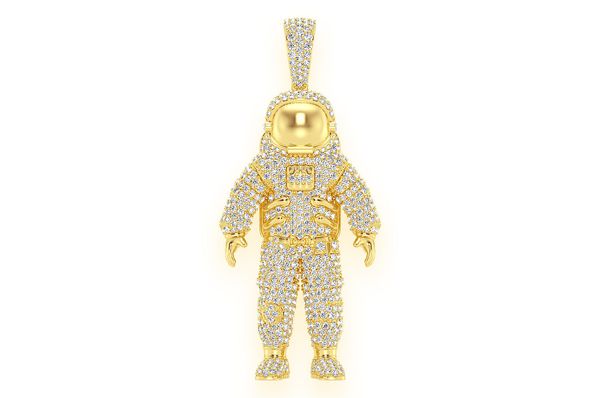 Natural Diamond Astronaut Pendant 10K Gold Pendant - 8.00 CTW