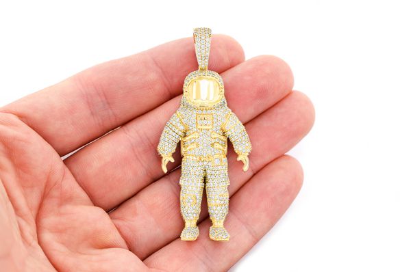 Natural Diamond Astronaut Pendant 10K Gold Pendant - 8.00 CTW